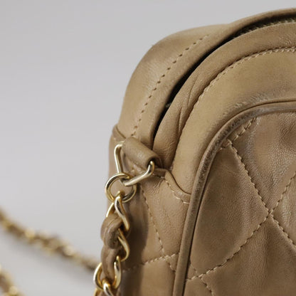 CHANEL Matelasse Chain Shoulder Bag Lamb Skin Beige Gold CC 108395