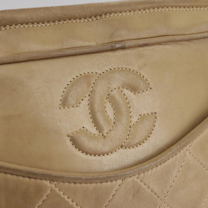 CHANEL Matelasse Chain Shoulder Bag Lamb Skin Beige Gold CC 108395