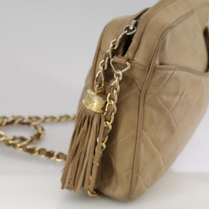 CHANEL Matelasse Chain Shoulder Bag Lamb Skin Beige Gold CC 108395