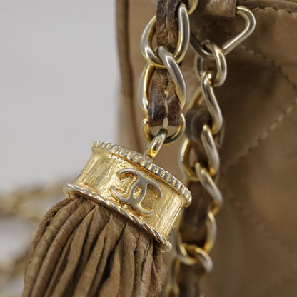 CHANEL Matelasse Chain Shoulder Bag Lamb Skin Beige Gold CC 108395