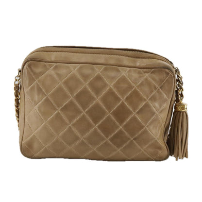 CHANEL Matelasse Chain Shoulder Bag Lamb Skin Beige Gold CC 108395