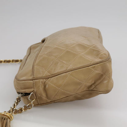 CHANEL Matelasse Chain Shoulder Bag Lamb Skin Beige Gold CC 108395