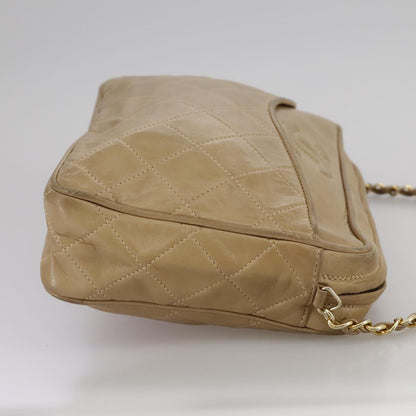 CHANEL Matelasse Chain Shoulder Bag Lamb Skin Beige Gold CC 108395