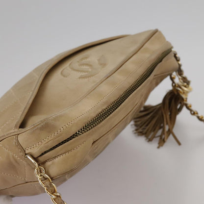 CHANEL Matelasse Chain Shoulder Bag Lamb Skin Beige Gold CC 108395