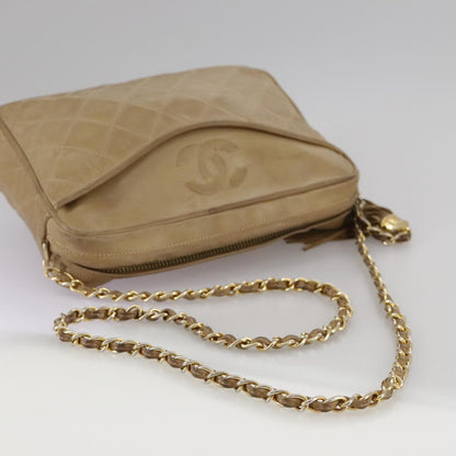 CHANEL Matelasse Chain Shoulder Bag Lamb Skin Beige Gold CC 108395