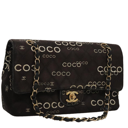 CHANEL Matelasse Chain Shoulder Bag Canvas Black Gold CC 108396