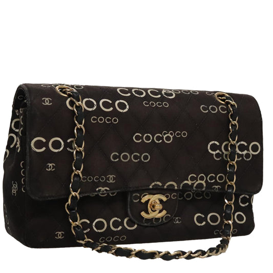 CHANEL Matelasse Chain Shoulder Bag Canvas Black Gold CC 108396