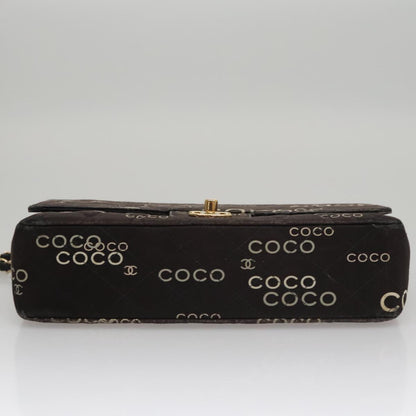 CHANEL Matelasse Chain Shoulder Bag Canvas Black Gold CC 108396