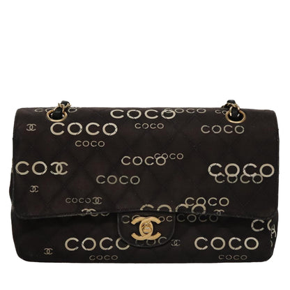 CHANEL Matelasse Chain Shoulder Bag Canvas Black Gold CC 108396
