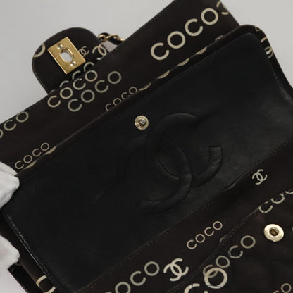 CHANEL Matelasse Chain Shoulder Bag Canvas Black Gold CC 108396