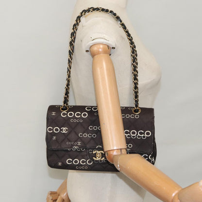 CHANEL Matelasse Chain Shoulder Bag Canvas Black Gold CC 108396