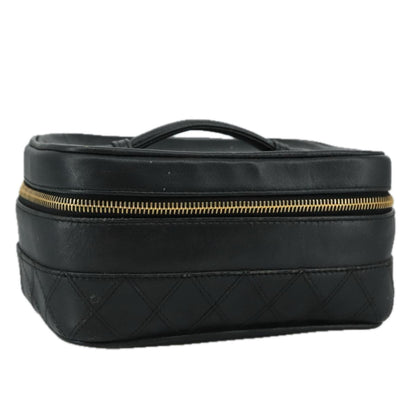 CHANEL Bicolore Vanity Hand Bag Leather Black Gold CC 108585