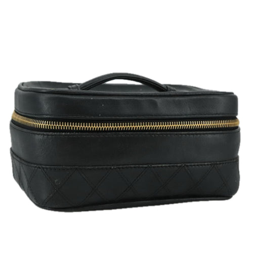 CHANEL Bicolore Vanity Hand Bag Leather Black Gold CC 108585