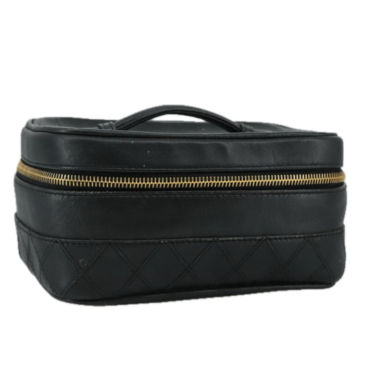 CHANEL Bicolore Vanity Hand Bag Leather Black Gold CC 108585