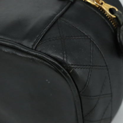 CHANEL Bicolore Vanity Hand Bag Leather Black Gold CC 108585