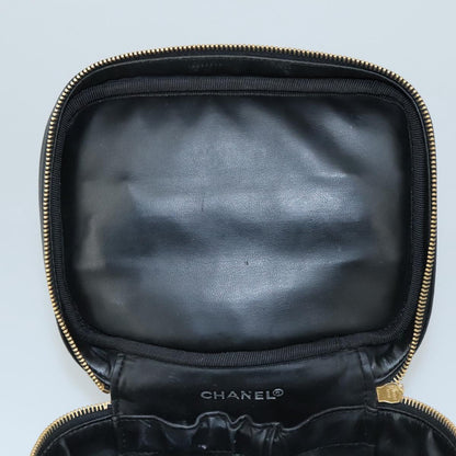 CHANEL Bicolore Vanity Hand Bag Leather Black Gold CC 108585