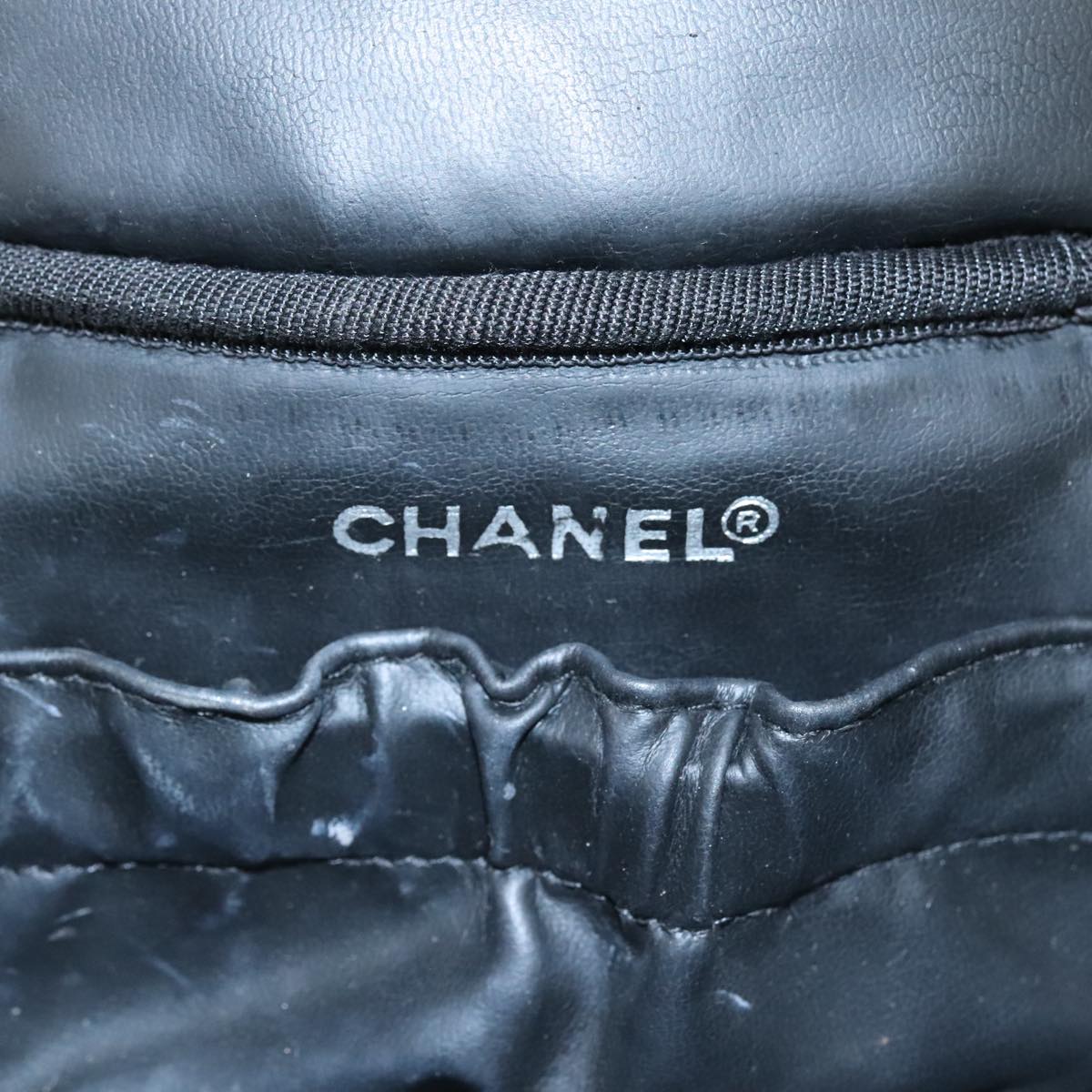 CHANEL Bicolore Vanity Hand Bag Leather Black Gold CC 108585