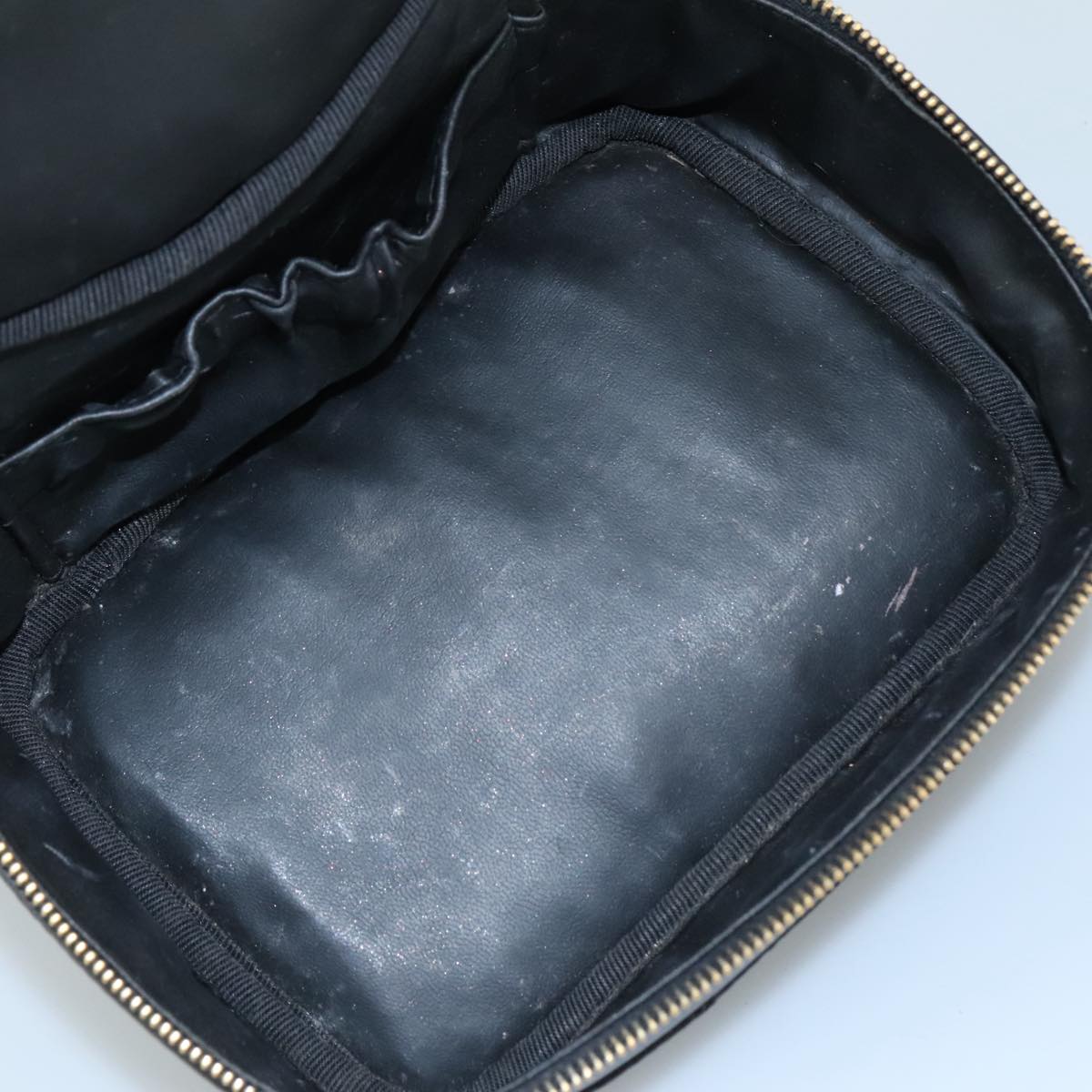 CHANEL Bicolore Vanity Hand Bag Leather Black Gold CC 108585