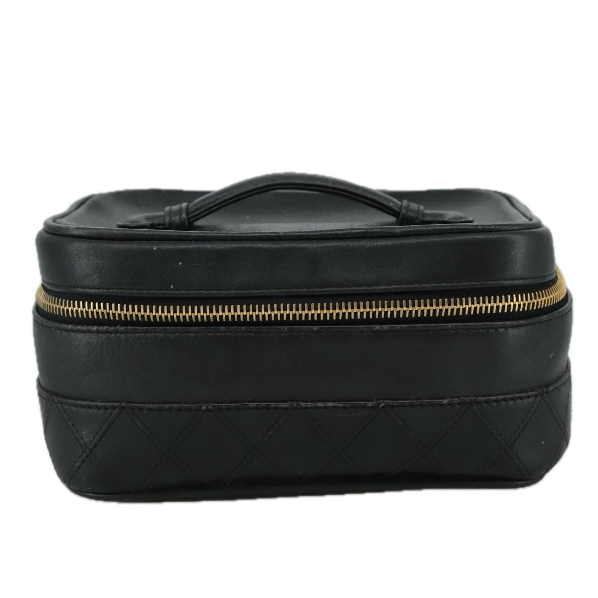 CHANEL Bicolore Vanity Hand Bag Leather Black Gold CC 108585