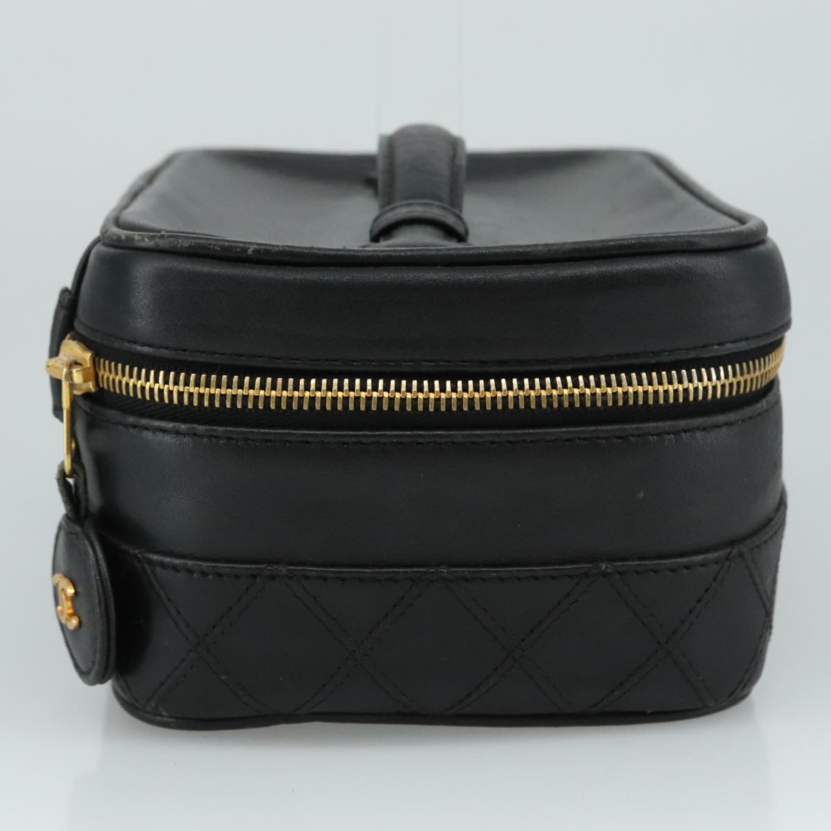 CHANEL Bicolore Vanity Hand Bag Leather Black Gold CC 108585