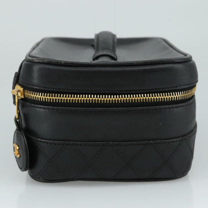 CHANEL Bicolore Vanity Hand Bag Leather Black Gold CC 108585