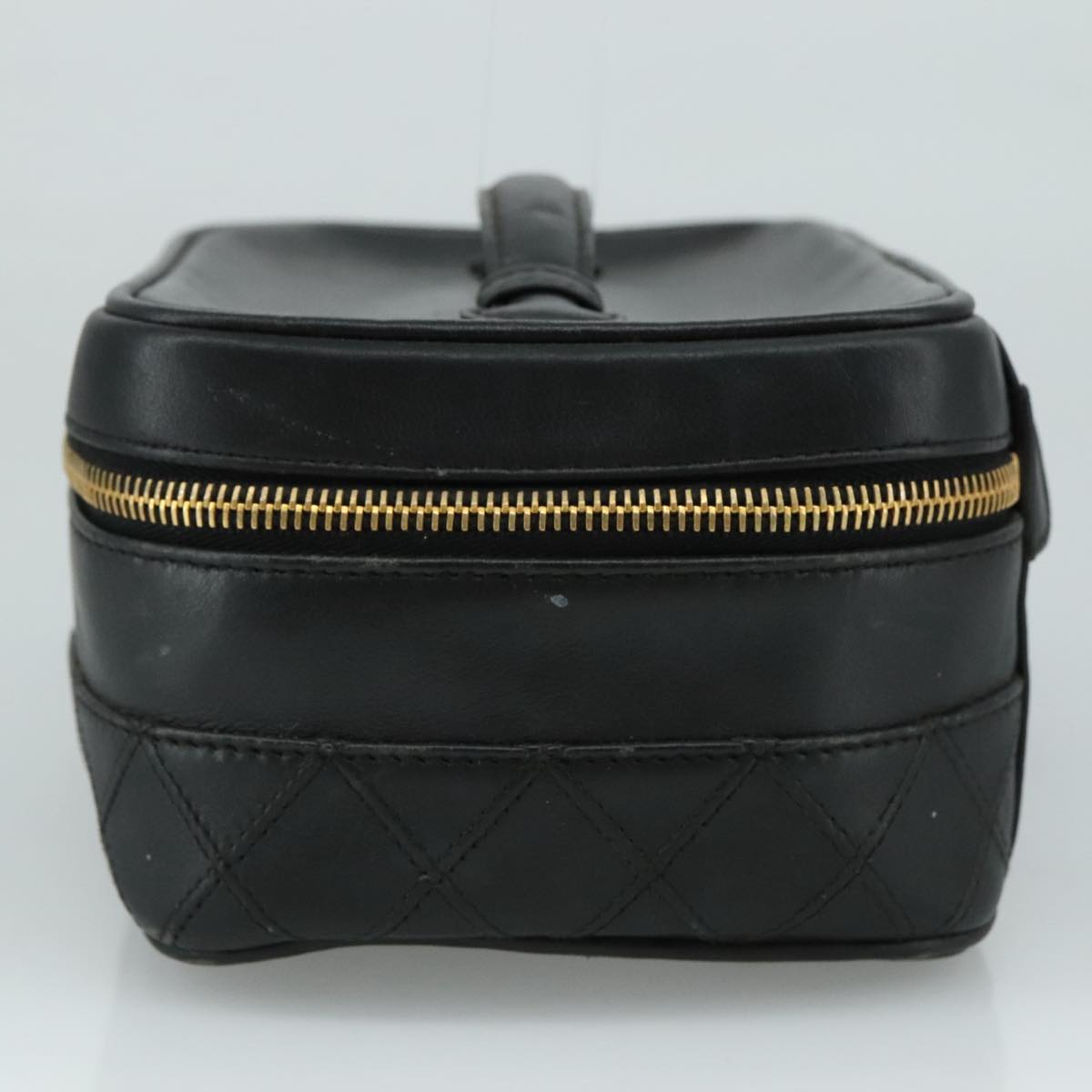 CHANEL Bicolore Vanity Hand Bag Leather Black Gold CC 108585