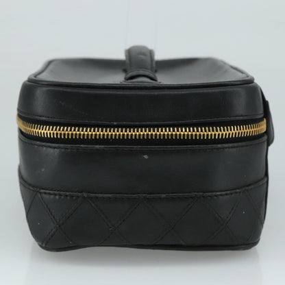 CHANEL Bicolore Vanity Hand Bag Leather Black Gold CC 108585