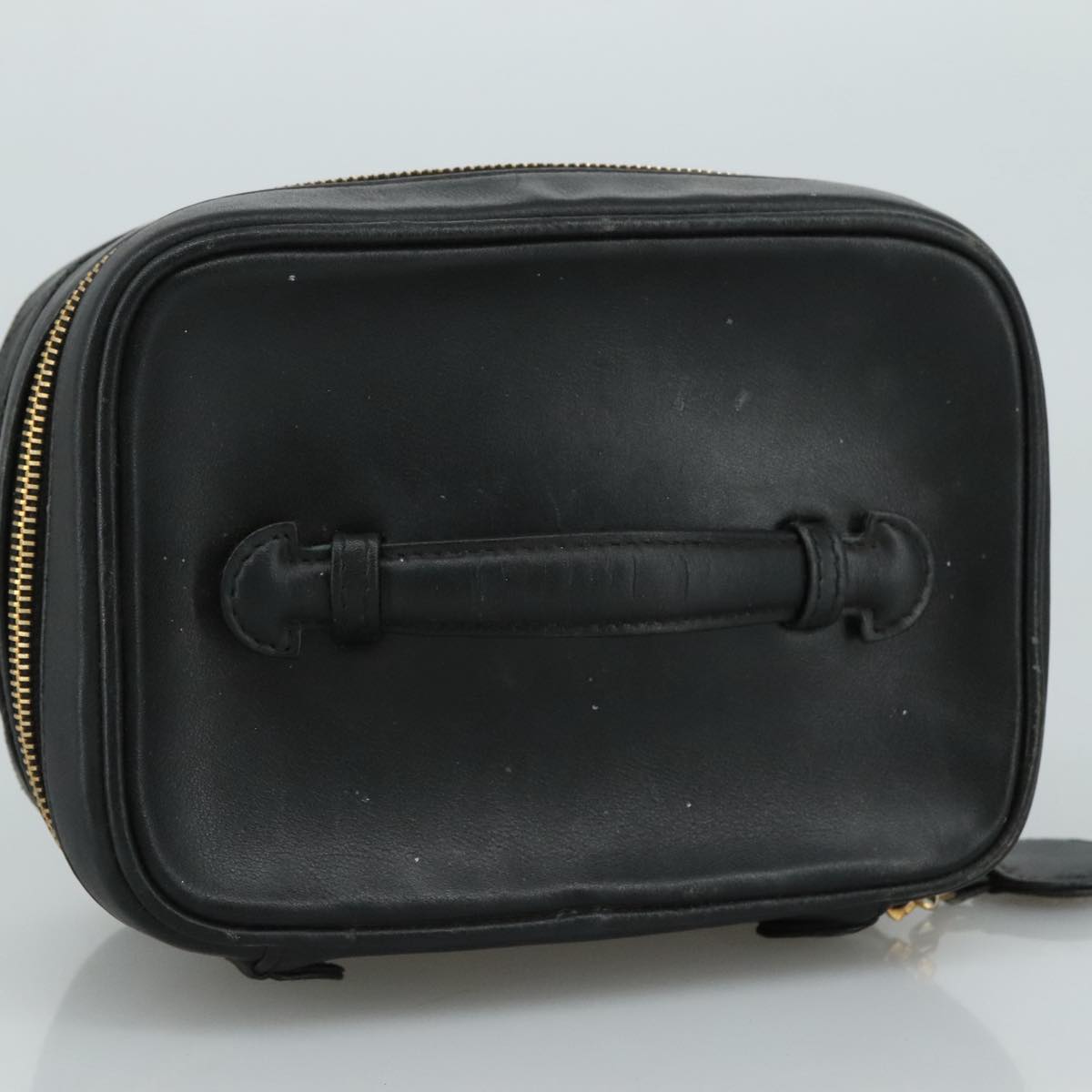 CHANEL Bicolore Vanity Hand Bag Leather Black Gold CC 108585