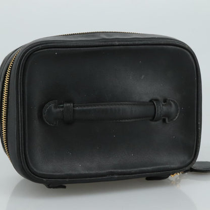 CHANEL Bicolore Vanity Hand Bag Leather Black Gold CC 108585