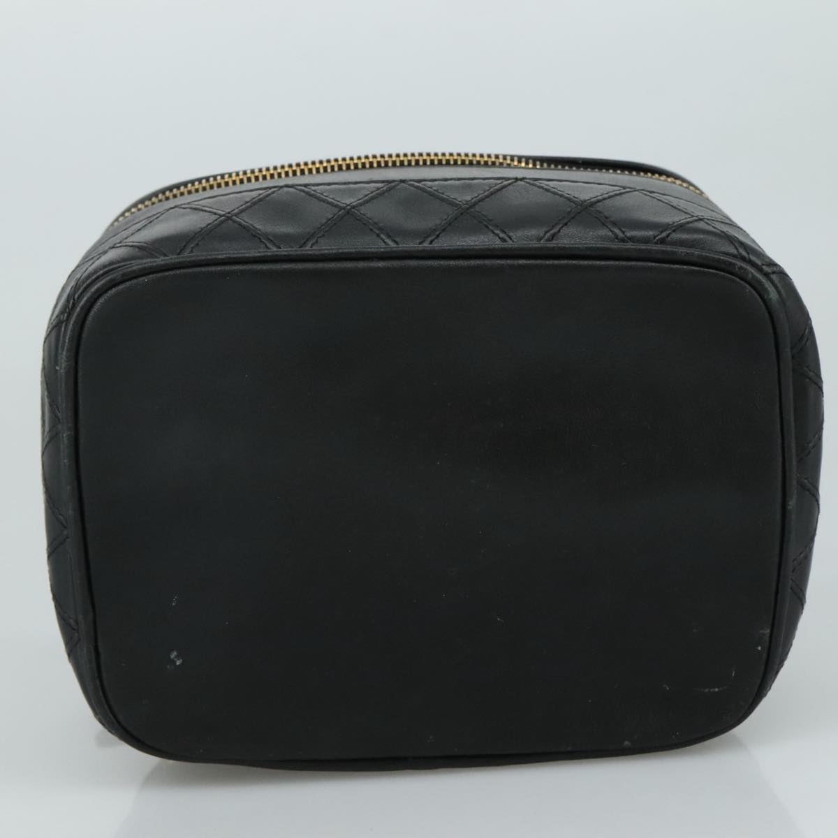 CHANEL Bicolore Vanity Hand Bag Leather Black Gold CC 108585