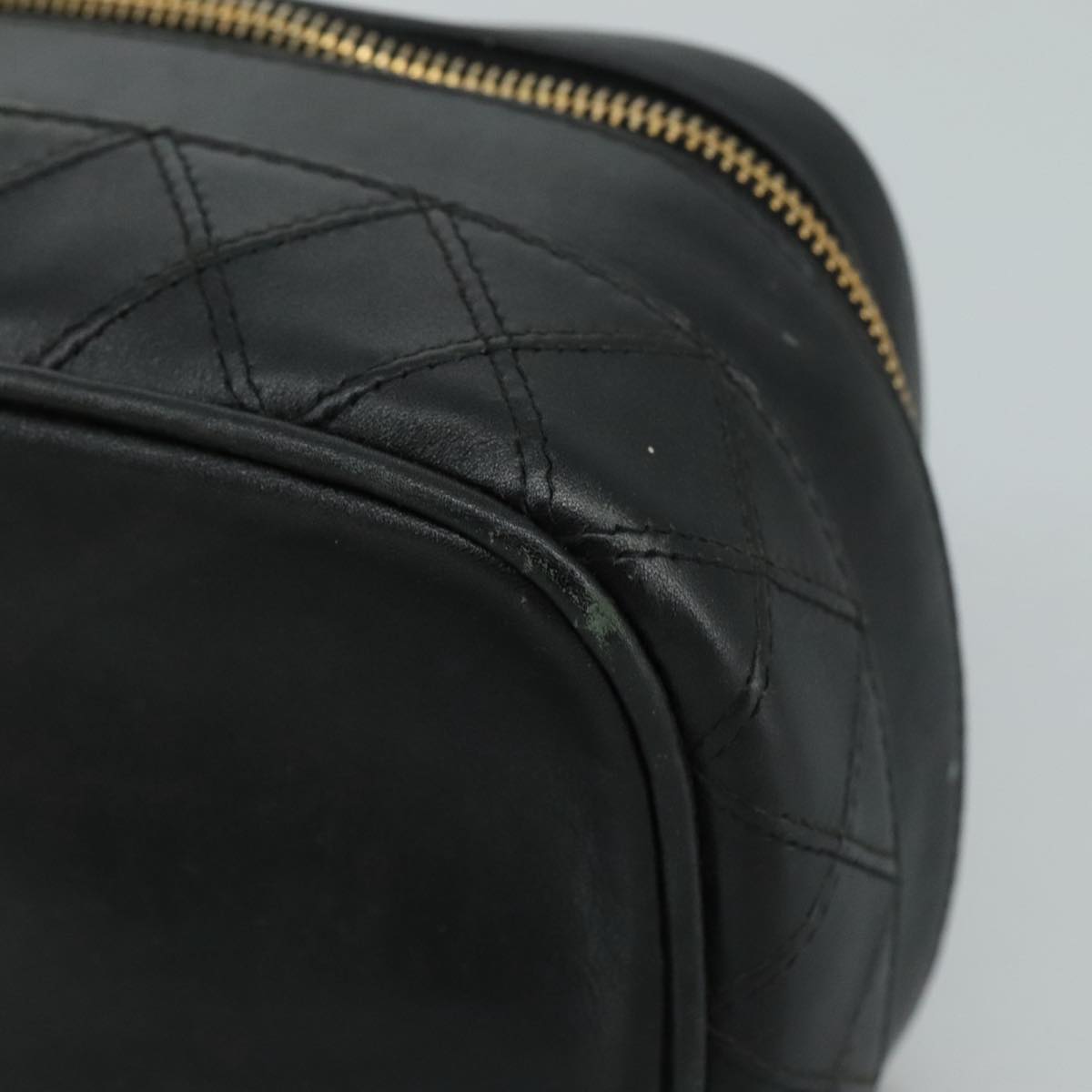 CHANEL Bicolore Vanity Hand Bag Leather Black Gold CC 108585