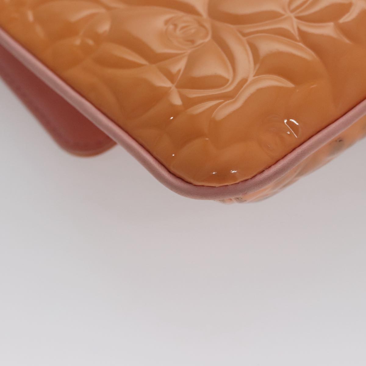 CHANEL Chain Camelia Shoulder Bag Patent leather Orange CC 108607
