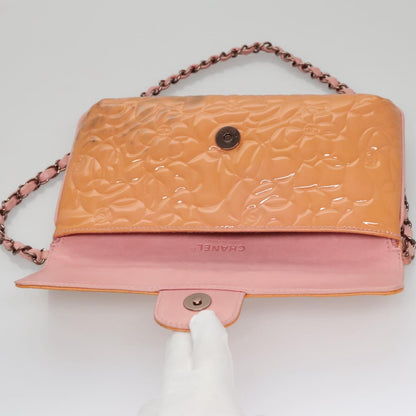 CHANEL Chain Camelia Shoulder Bag Patent leather Orange CC 108607