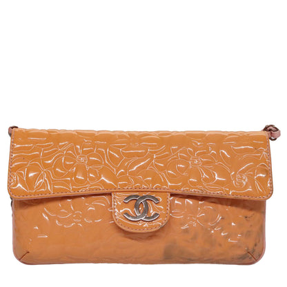 CHANEL Chain Camelia Shoulder Bag Patent leather Orange CC 108607