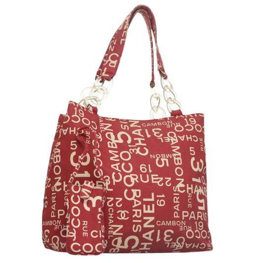 CHANEL Bysy line Tote Bag Canvas Red CC 108610