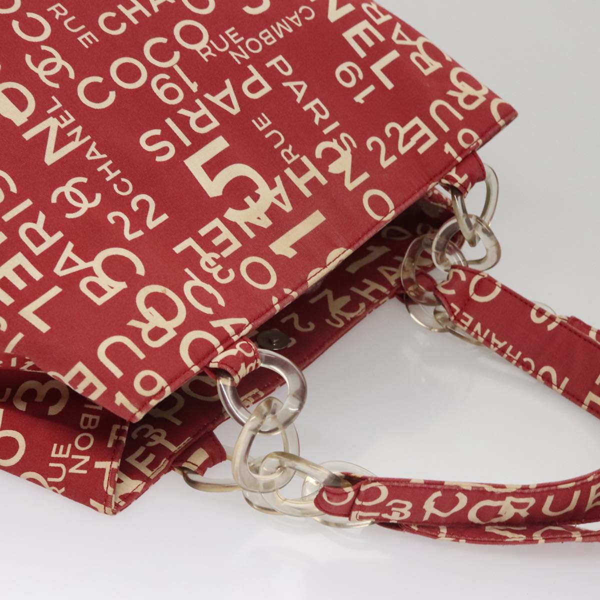 CHANEL Bysy line Tote Bag Canvas Red CC 108610
