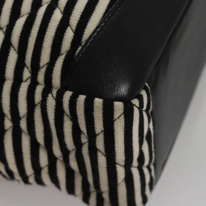 CHANEL Matelasse Chain Shoulder Bag Cotton Black White gold CC 108666
