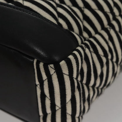 CHANEL Matelasse Chain Shoulder Bag Cotton Black White gold CC 108666