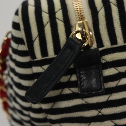 CHANEL Matelasse Chain Shoulder Bag Cotton Black White gold CC 108666