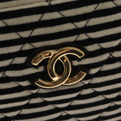 CHANEL Matelasse Chain Shoulder Bag Cotton Black White gold CC 108666