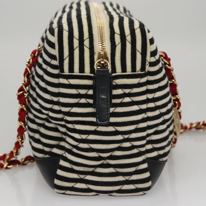 CHANEL Matelasse Chain Shoulder Bag Cotton Black White gold CC 108666