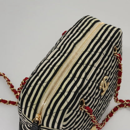 CHANEL Matelasse Chain Shoulder Bag Cotton Black White gold CC 108666