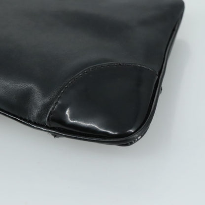 CHANEL Camelia Clutch Bag Lamb Skin Black Silver CC 108816