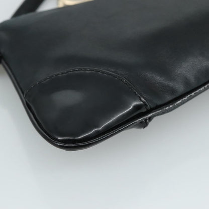 CHANEL Camelia Clutch Bag Lamb Skin Black Silver CC 108816