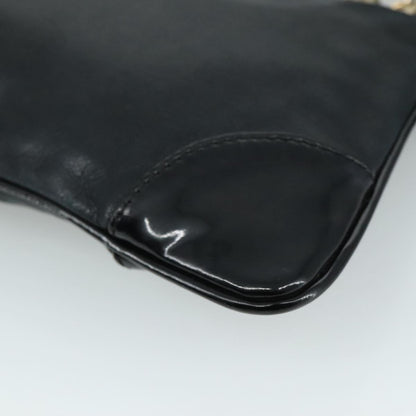 CHANEL Camelia Clutch Bag Lamb Skin Black Silver CC 108816