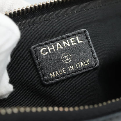 CHANEL Camelia Clutch Bag Lamb Skin Black Silver CC 108816