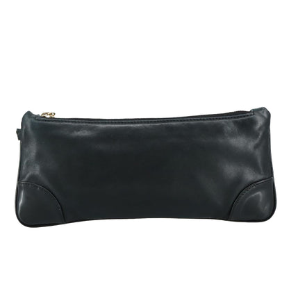 CHANEL Camelia Clutch Bag Lamb Skin Black Silver CC 108816