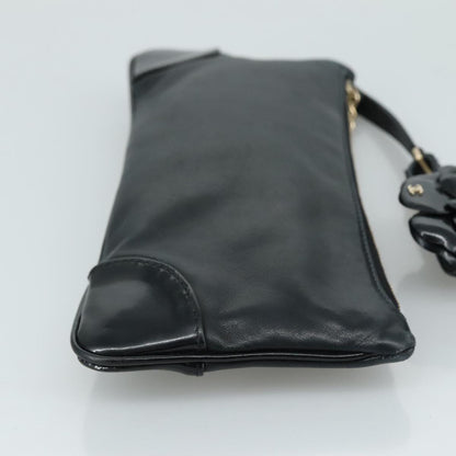 CHANEL Camelia Clutch Bag Lamb Skin Black Silver CC 108816