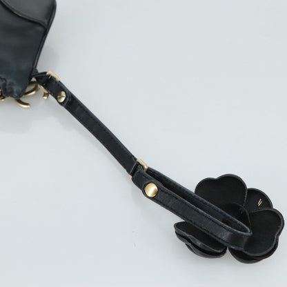 CHANEL Camelia Clutch Bag Lamb Skin Black Silver CC 108816