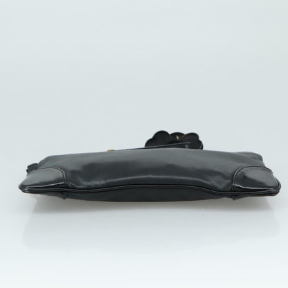 CHANEL Camelia Clutch Bag Lamb Skin Black Silver CC 108816